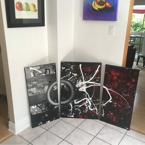Abstract Black and Red Triptych Art Panels